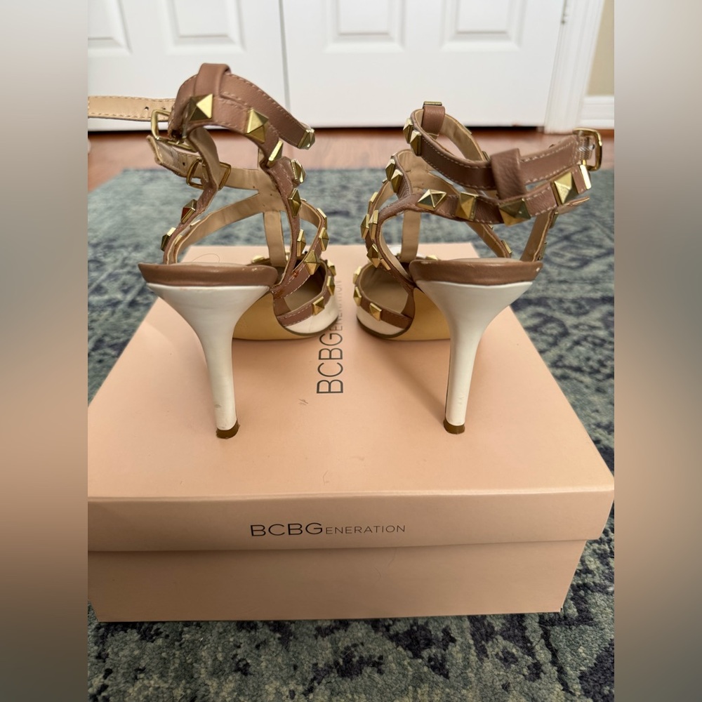 BCBGeneration Women's White and Tan Studded Heels - Picture 5 of 8